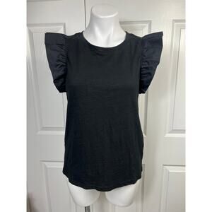 NEW Nicole Miller women's Black Top Size Medium Ruffle Sleeve 100% Cotton
